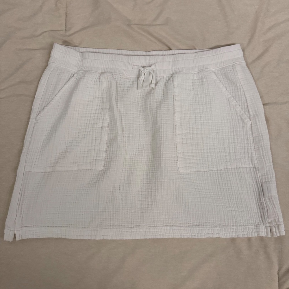 L.L.Bean Double Gauze Skirt Womens Large White Excellent 523505 Cotton Casual